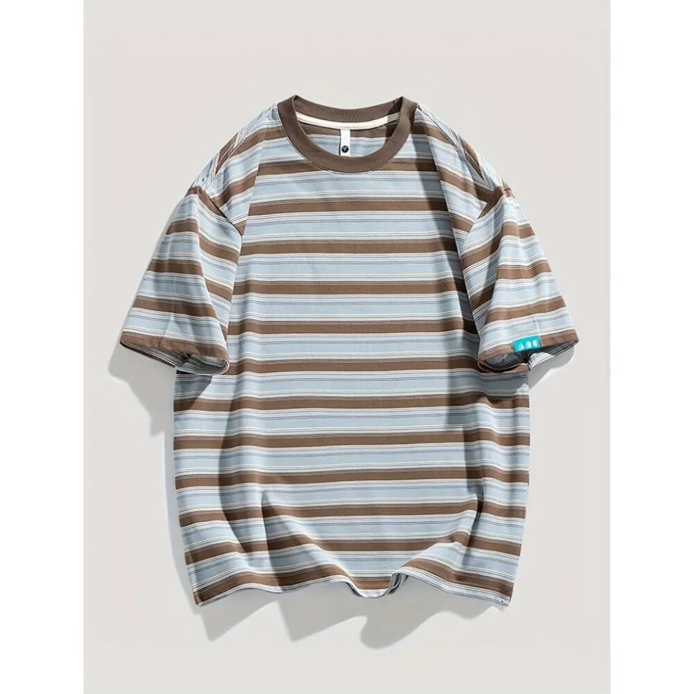 Casual Short-Sleeved  Crew Neck Striped T-Shirt